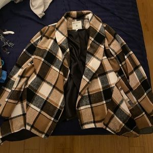 Asymmetric Hem Thin Plaids Wrap Coat